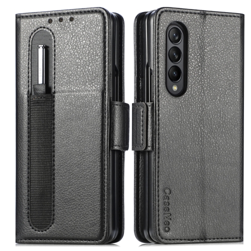 

For Samsung Galaxy Z Fold3 5G Multi-function Card Pen Slot Leather Phone Case(Black)