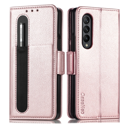 

For Samsung Galaxy Z Fold3 5G Multi-function Card Pen Slot Leather Phone Case(Rose Gold)