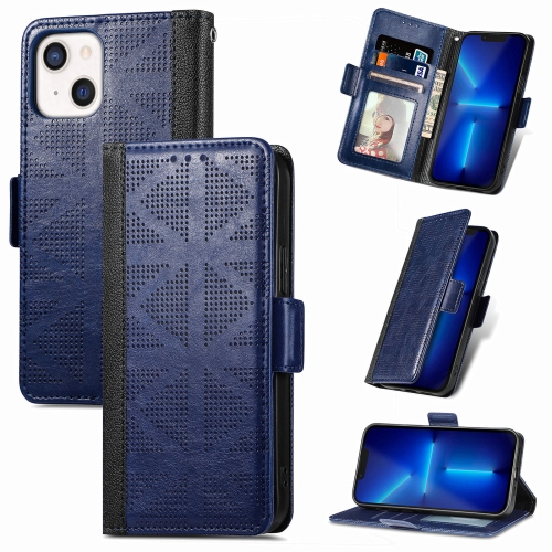 

Grid Leather Flip Phone Case For iPhone 13 mini(Blue)