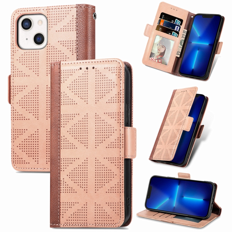 

Grid Leather Flip Phone Case For iPhone 13 mini(Apricot)