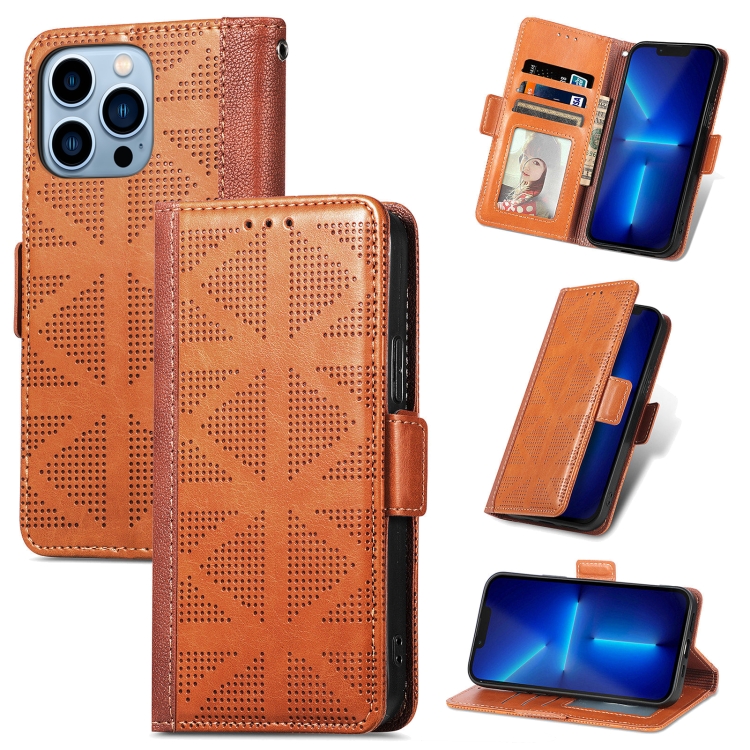 

Grid Leather Flip Phone Case For iPhone 13 Pro Max(Brown)