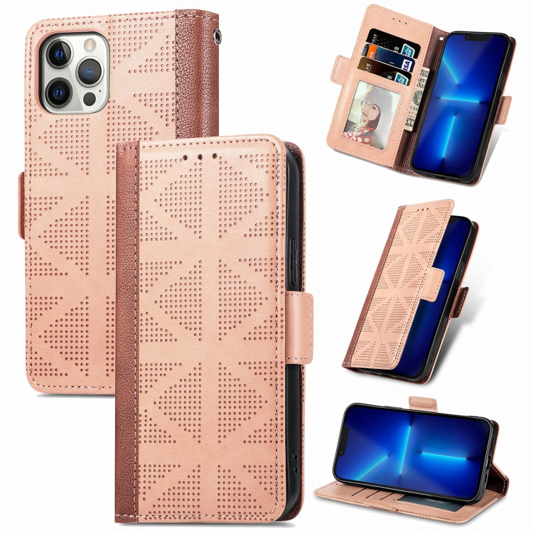 

Grid Leather Flip Phone Case For iPhone 12 / 12 Pro(Apricot)