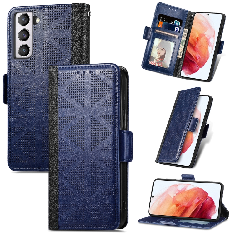 

For Samsung Galaxy S21 FE 5G Grid Leather Flip Phone Case(Blue)