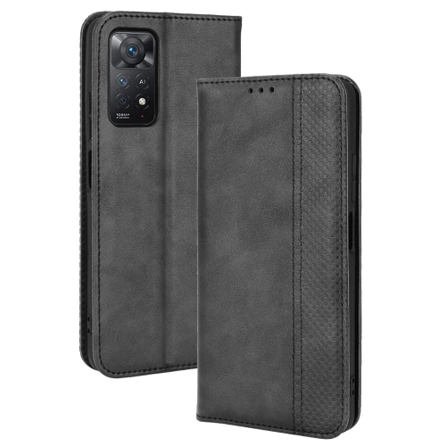 

For Xiaomi Redmi Note 11 Pro 4G / 5G Overseas Version Magnetic Buckle Retro Crazy Horse Leather Phone Case(Black)