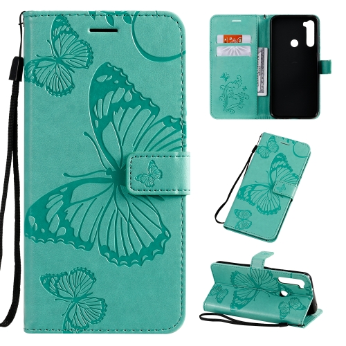 

For Xiaomi Redmi Note 8T Pressed Printing Butterfly Pattern Horizontal Flip PU Leather Case with Holder & Card Slots & Wallet & Lanyard(Green)