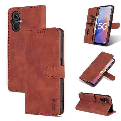

For OPPO A96 5G / Reno7 5G Overseas Version & OnePlus Nord N20 5G AZNS Skin Feel Calf Texture Horizontal Flip Leather Phone Case(Brown)