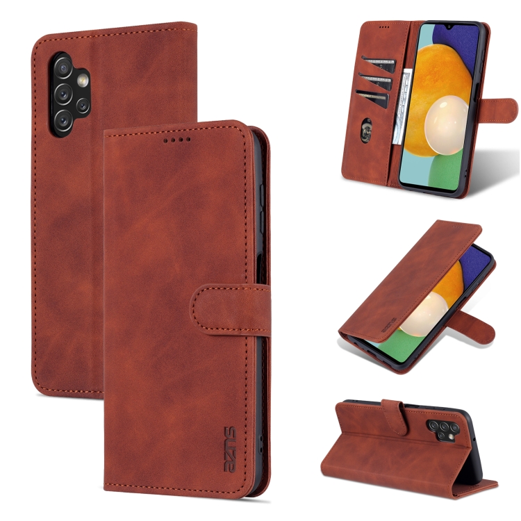 

For Samsung Galaxy A13 4G AZNS Skin Feel Calf Texture Horizontal Flip Leather Phone Case(Brown)