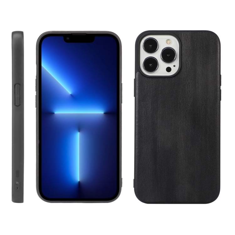 

Yellow Cow Texture PU Phone Case For iPhone 13 Pro(Black)