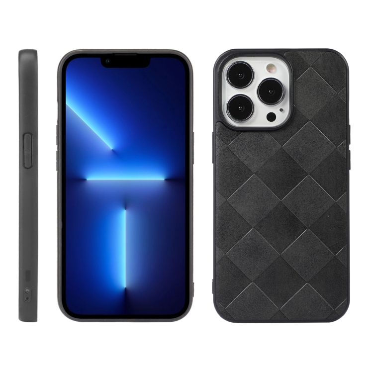 

Weave Plaid PU Phone Case For iPhone 13 Pro(Black)