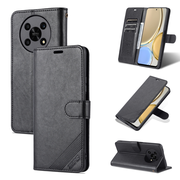 

For Honor X30 AZNS Sheepskin Texture Flip Leather Phone Case(Black)