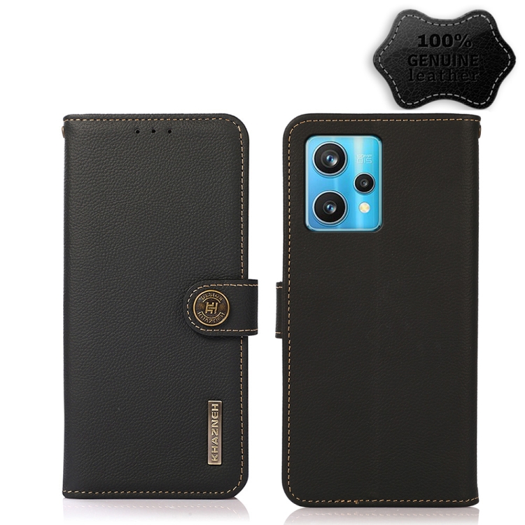 

For OPPO Realme 9 Pro+ KHAZNEH Custer Genuine Leather RFID Phone Case(Black)
