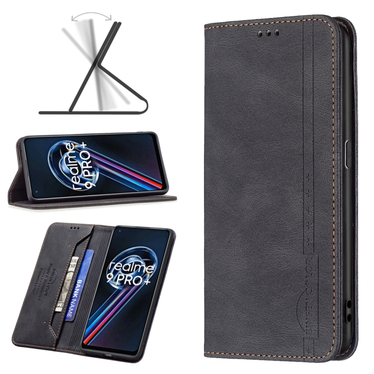 

For OPPO Realme 9 Pro+ Magnetic RFID Blocking Anti-Theft Leather Phone Case(Black)