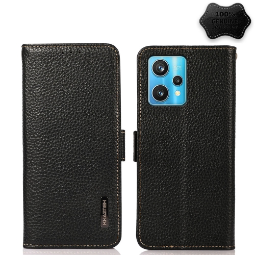 

For OPPO Realme 9 Pro+ KHAZNEH Side-Magnetic Litchi Genuine Leather RFID Phone Case(Black)