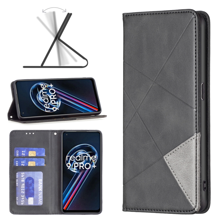 

For OPPO Realme 9 Pro+ Prismatic Invisible Magnetic Leather Phone Case(Black)