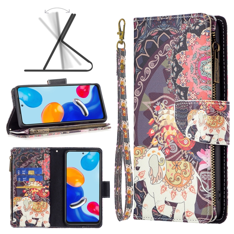 

For Xiaomi Redmi Note 11 Colored Drawing Pattern Zipper Leather Phone Case(Flower Elephants)