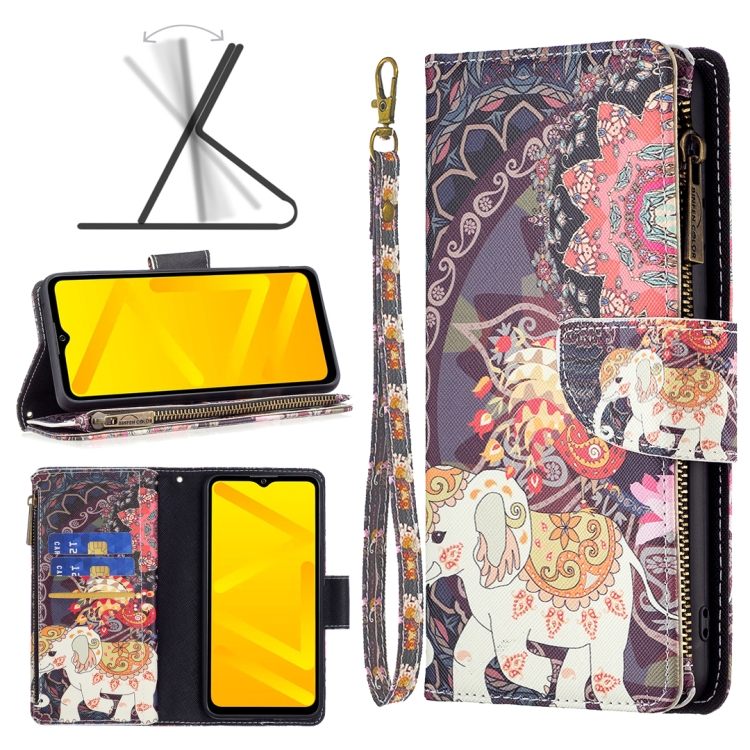 

For ZTE Blade A71 Colored Drawing Pattern Zipper Leather Phone Case(Flower Elephants)