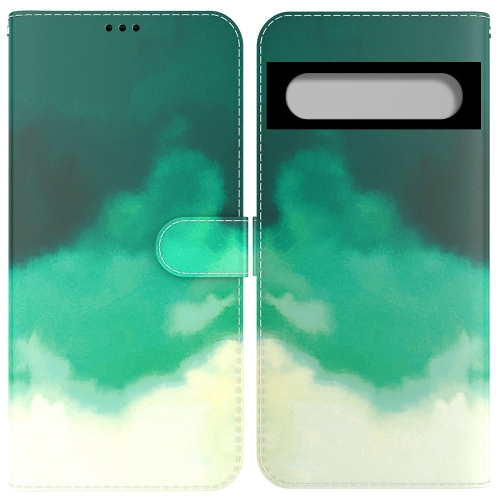 

For Google Pixel 7 Pro Watercolor Pattern Horizontal Flip Leather Phone Case(Cyan Green)