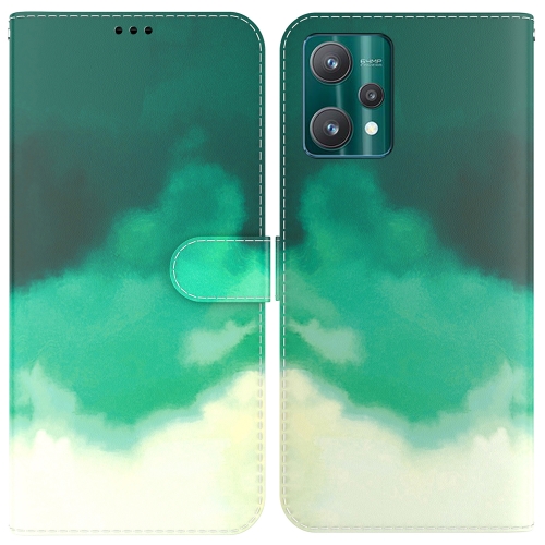 

For OPPO Realme 9 Pro+ Watercolor Pattern Horizontal Flip Leather Phone Case(Cyan Green)
