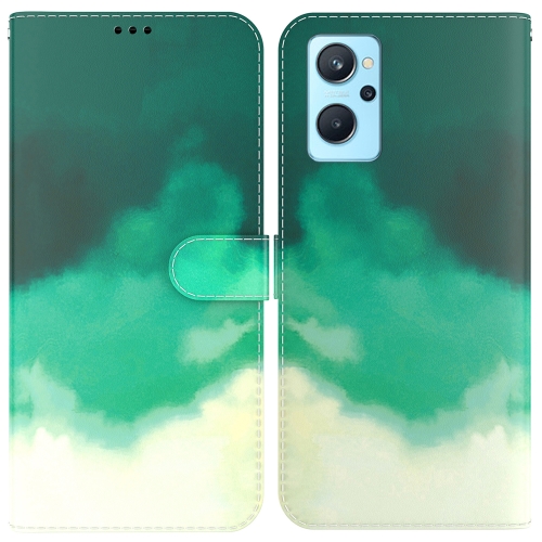 

For OPPO Realme 9i / A36 / A76 Watercolor Pattern Horizontal Flip Leather Phone Case(Cyan Green)