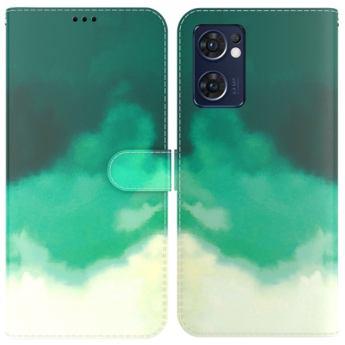 

For OPPO Reno7 5G Foreign Version & Taiwan Version / Find X5 Lite Watercolor Pattern Horizontal Flip Leather Phone Case(Cyan Green)