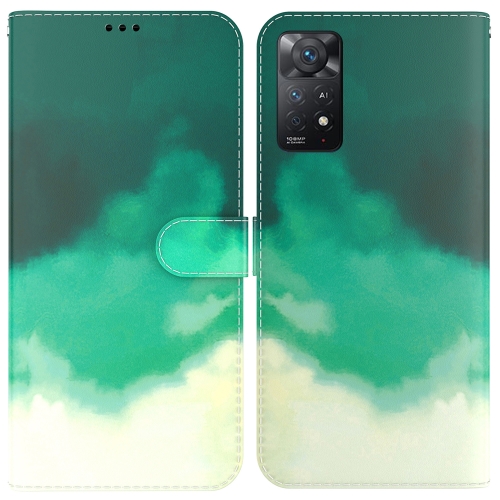 

For Xiaomi Redmi Note 11 Pro 5G / 4G Foreign Version Watercolor Pattern Horizontal Flip Leather Phone Case(Cyan Green)