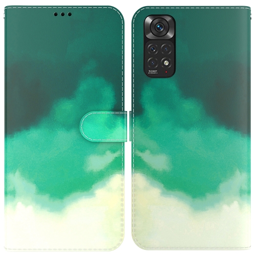 

For Xiaomi Redmi Note 11 Foreign Version / Note 11S Watercolor Pattern Horizontal Flip Leather Phone Case(Cyan Green)