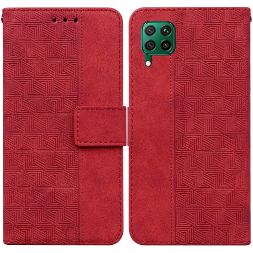 

For Huawei P40 Lite/nova 6 SE/nova 7i Geometric Embossed Leather Phone Case(Red)