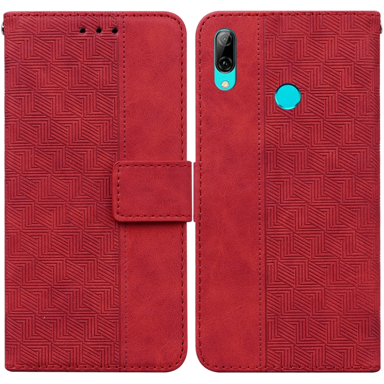 

For Huawei P smart 2019/Honor 10 Lite Geometric Embossed Leather Phone Case(Red)