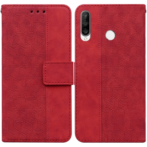 

For Huawei P30 Lite / nova 4e Geometric Embossed Leather Phone Case(Red)