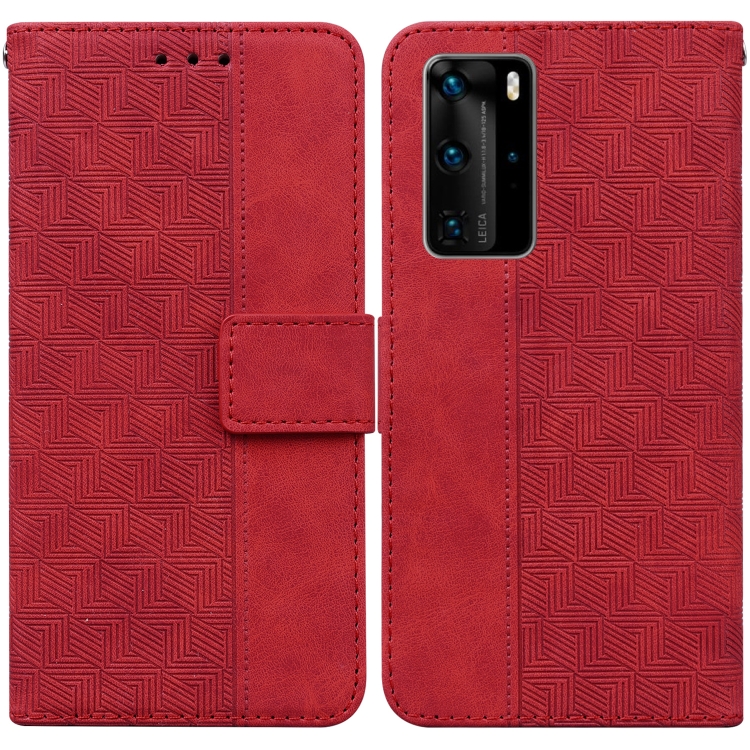 

For Huawei P40 Pro Geometric Embossed Leather Phone Case(Red)