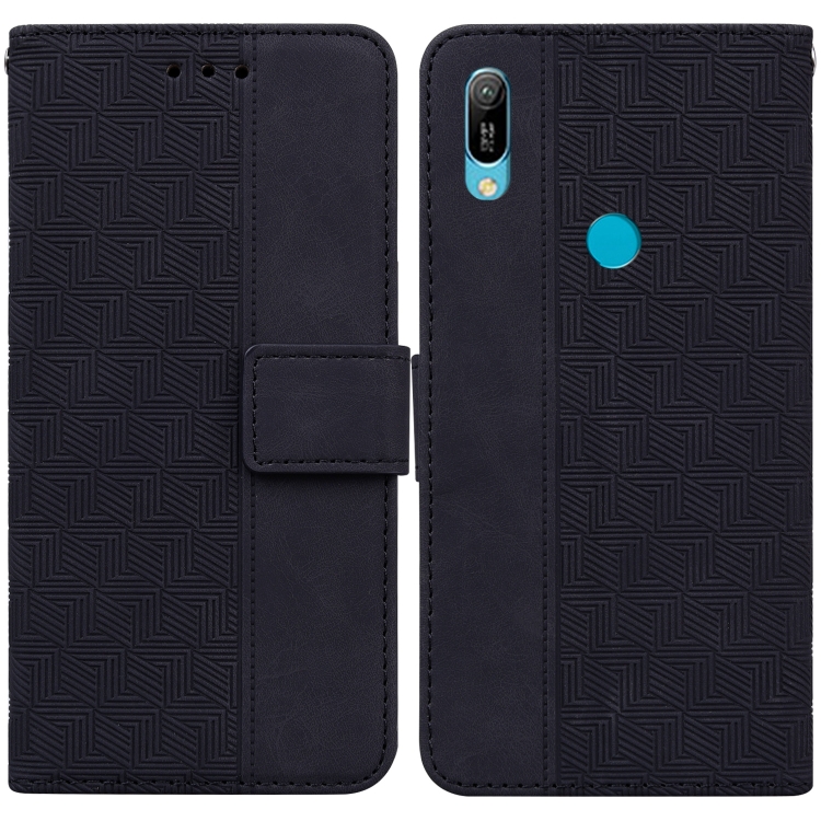 

For Huawei Y6 2019 Geometric Embossed Leather Phone Case(Black)