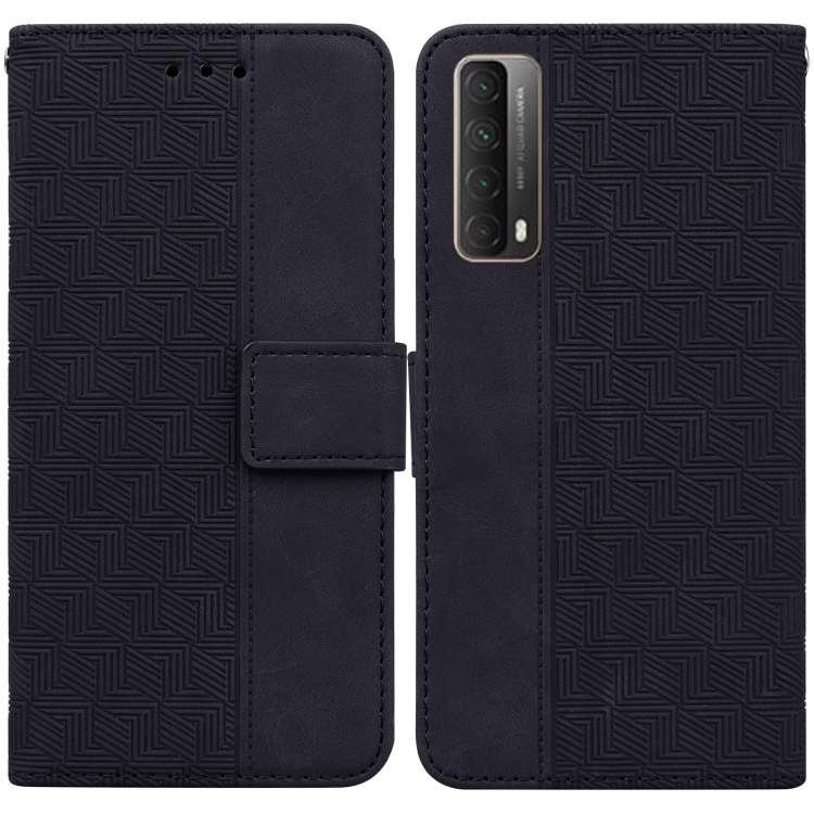 

For Huawei P smart 2021 / Y7a Geometric Embossed Leather Phone Case(Black)