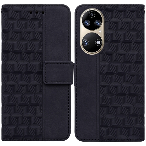 

For Huawei P50 Geometric Embossed Leather Phone Case(Black)