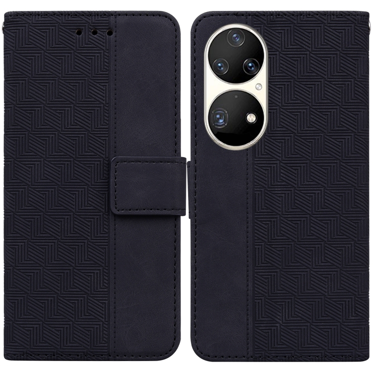 

For Huawei P50 Pro Geometric Embossed Leather Phone Case(Black)