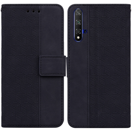 

For Honor 20 / Huawei nova 5T Geometric Embossed Leather Phone Case(Black)