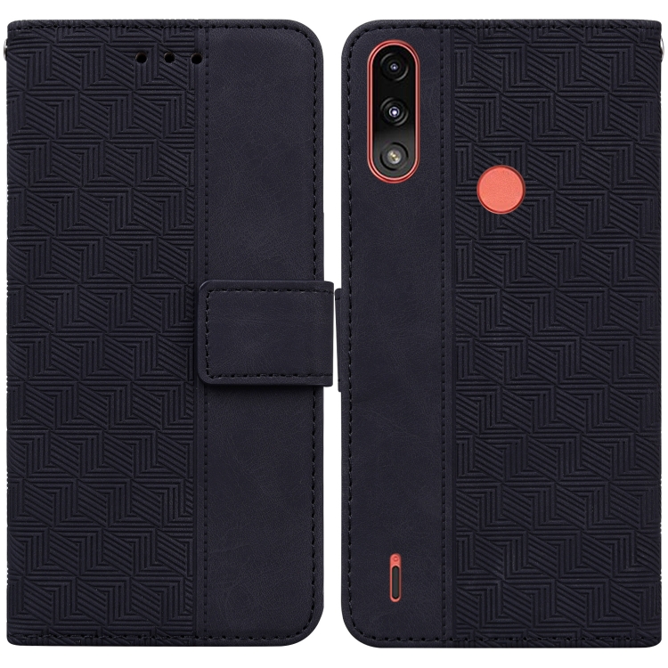 

For Motorola Moto E7 Power/E7i Power Geometric Embossed Leather Phone Case(Black)