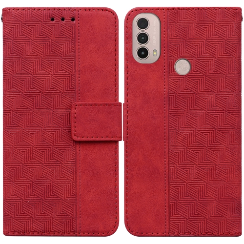 

For Motorola Moto E20 / E30 / E40 Geometric Embossed Leather Phone Case(Red)