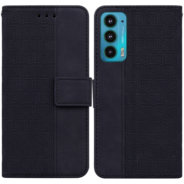 

For Motorola Moto Edge 20 Geometric Embossed Leather Phone Case(Black)