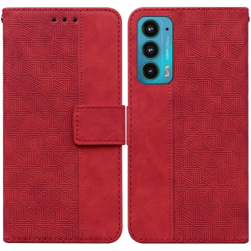 

For Motorola Moto Edge 20 Geometric Embossed Leather Phone Case(Red)