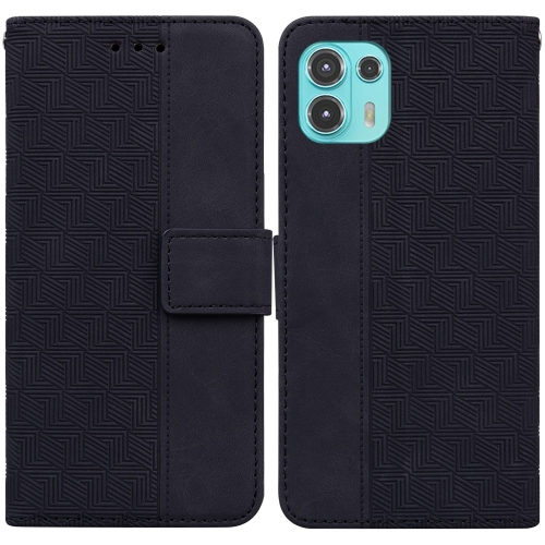 

For Motorola Moto Edge 20 Lite/20 Fusion Geometric Embossed Leather Phone Case(Black)