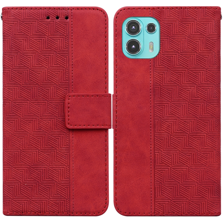 

For Motorola Moto Edge 20 Lite/20 Fusion Geometric Embossed Leather Phone Case(Red)