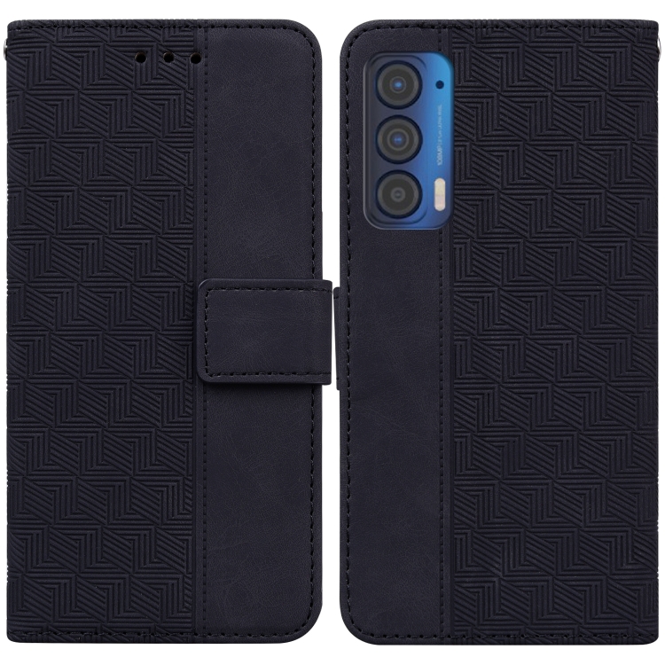 

For Motorola Moto Edge 2021 Geometric Embossed Leather Phone Case(Black)