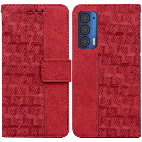 

For Motorola Moto Edge 2021 Geometric Embossed Leather Phone Case(Red)