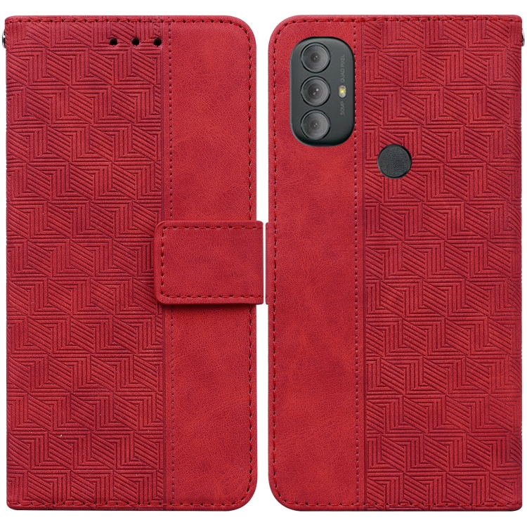 

For Motorola Moto G Power 2022 Geometric Embossed Leather Phone Case(Red)