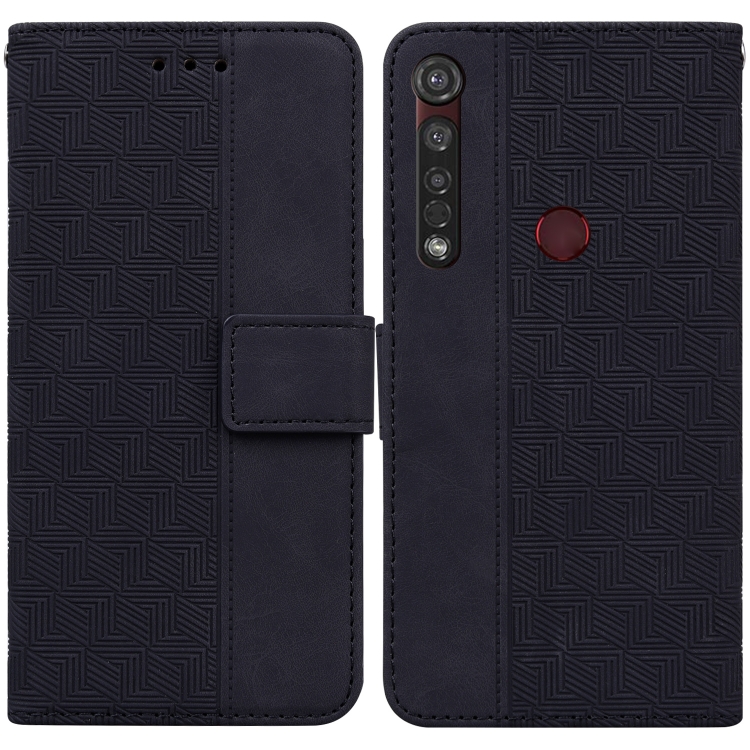 

For Motorola Moto G8 Plus Geometric Embossed Leather Phone Case(Black)