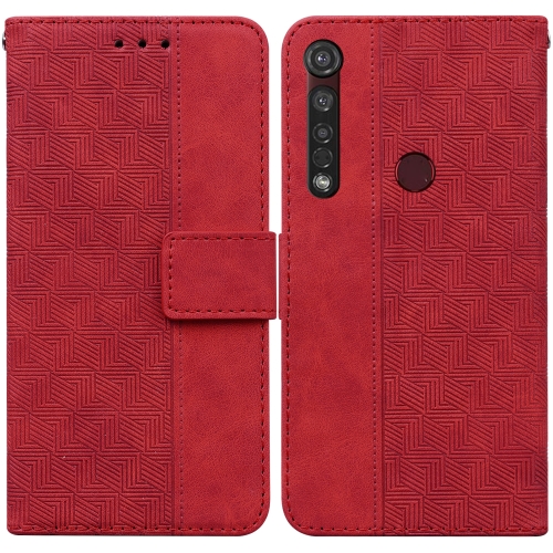 

For Motorola Moto G8 Plus Geometric Embossed Leather Phone Case(Red)