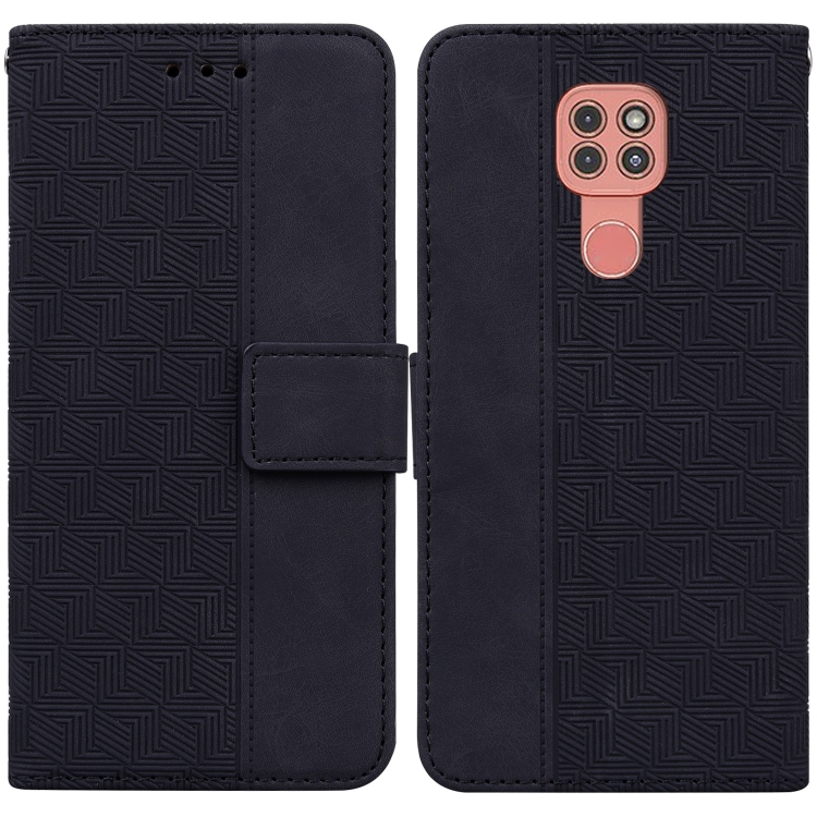 

For Motorola Moto G9 Play / E7 Plus Geometric Embossed Leather Phone Case(Black)