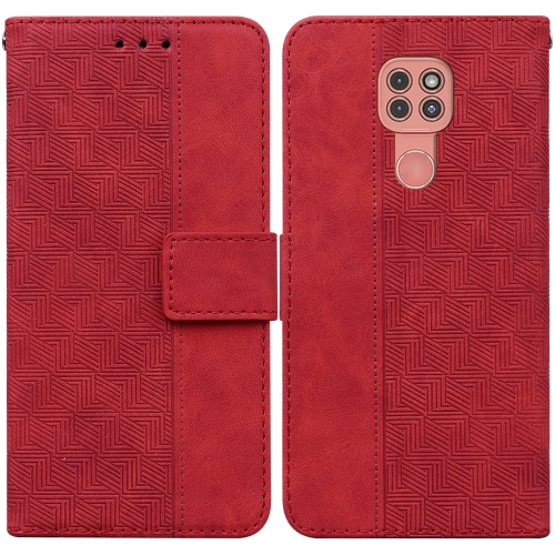 

For Motorola Moto G9 Play / E7 Plus Geometric Embossed Leather Phone Case(Red)