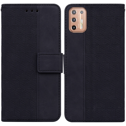 

For Motorola Moto G9 Plus Geometric Embossed Leather Phone Case(Black)