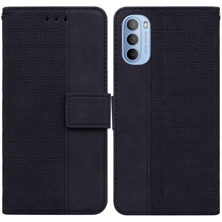 

For Motorola Moto G31 / G41 Geometric Embossed Leather Phone Case(Black)